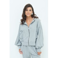 Zipped sweatshirt with hood - gray