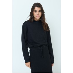 Glänzendes Set: Bluse mit Stehkragen und Rock - schwarz