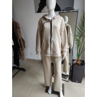 Masełkowy dres oversize z kapturem - beżowy