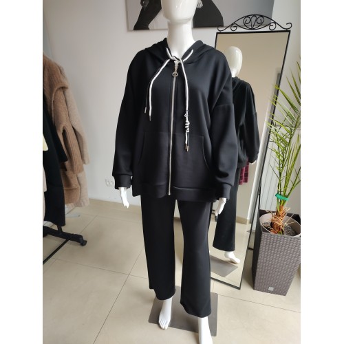 Oversize-Trainingsanzug mit Kapuze in Butteroptik – Schwarz