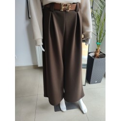 Butter-like, wide-leg trousers with a belt - chocolate brown Butter-like, wide-leg trousers with a belt - chocolate brown