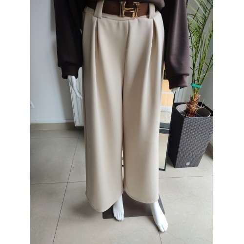 Butter-like, wide-leg trousers with a belt - beige Butter-like, wide-leg trousers with a belt - beige