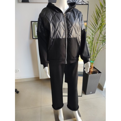 Black buttery nylon tracksuit with hood