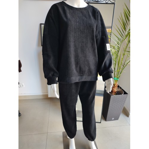 Oversized Strick-Trainingsanzug im modischen Stil – Schwarz