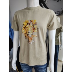 T-Shirt mit Löwen-Aufdruck - beige