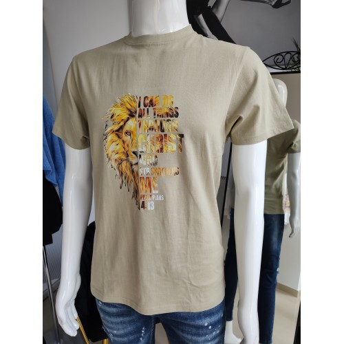 T-Shirt mit Löwen-Aufdruck - beige