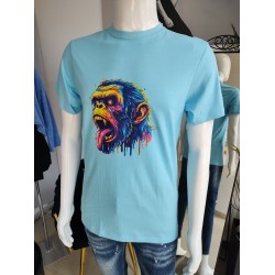 T-Shirt mit Affen-Aufdruck – blau
