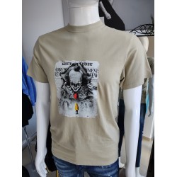 T-shirt mit Horrormotiv Clown - beige