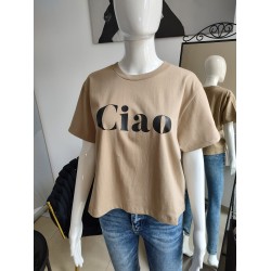 Baumwoll-T-Shirt "Ciao" - cappuccino