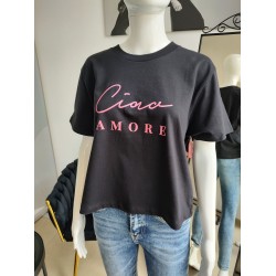 Baumwoll-T-Shirt "Ciao Amore" - schwarz