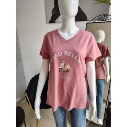 Viskose-T-Shirt "Ciao Bella" - rosa