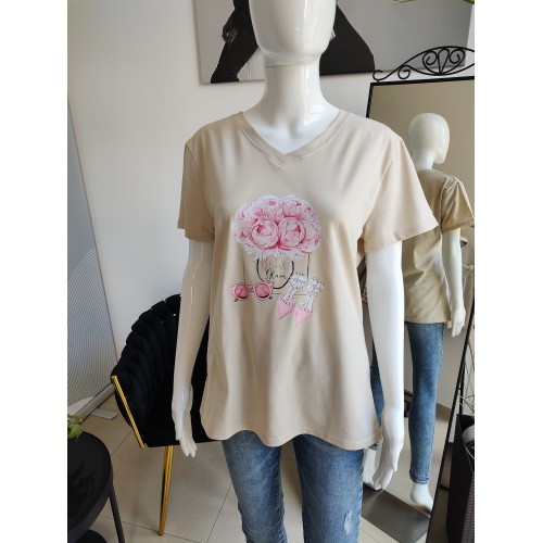Viskose-T-Shirt "Blush & Glam" - beige