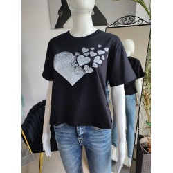Baumwoll-T-Shirt Herzen - schwarz