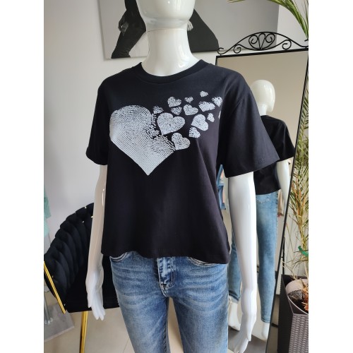 Baumwoll-T-Shirt Herzen - schwarz