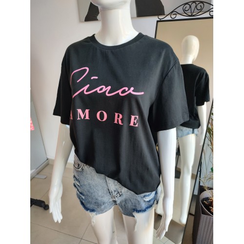 Cotton oversize T-shirt "Ciao Amore" - black