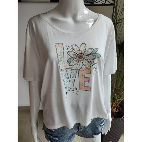 ECO Oversize Viskose T-Shirt "Love" – weiß