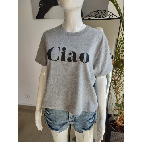 Baumwoll-T-Shirt „Ciao“ - grau