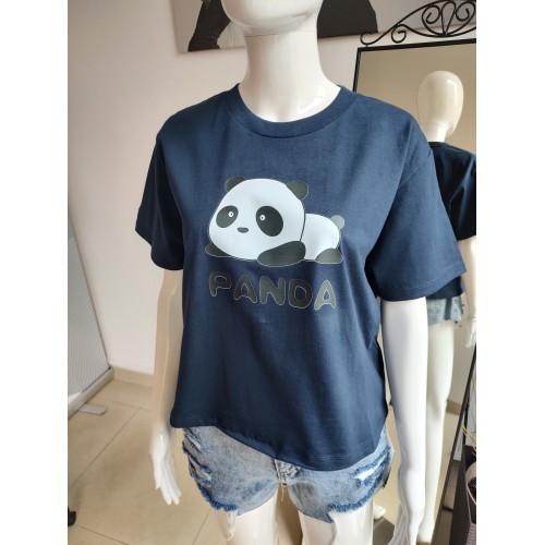 Baumwoll-T-Shirt Panda - marineblau
