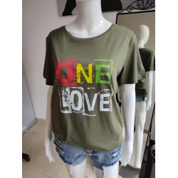 Viskose T-Shirt "One Love" - ​​oliv