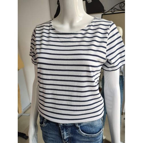 Marineblau gestreiftes Baumwoll-T-Shirt – weiß