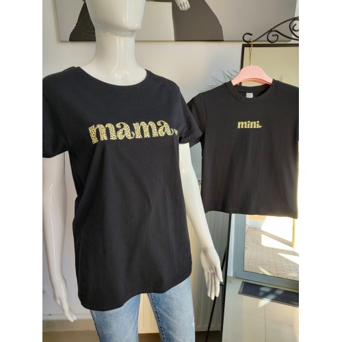Mutter-Tochter-T-Shirt-Set Mama & Mini - schwarz