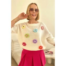 Sweater with flowers - ecru