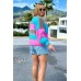 Kurzer Oversized-Cardigan - Himmelblau/Kakao