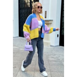 Kurzer Oversized-Cardigan - blau/Zitrone