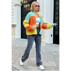Kurzer Oversized-Cardigan - Seladongrün/Zitrone