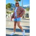 Short, light oversized cardigan in stripes - fuchsia/lemon/green Short, light oversized cardigan in stripes - fuchsia/lemon/green