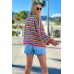 Short, light oversized cardigan in stripes - fuchsia/lemon/green Short, light oversized cardigan in stripes - fuchsia/lemon/green