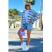 Short, light oversized cardigan in stripes - blue/lemon