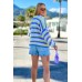 Short, light oversized cardigan in stripes - blue/lemon