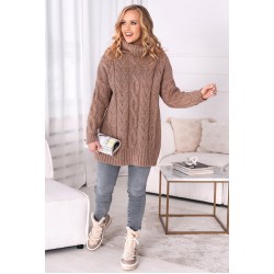Langer Rollkragenpullover mit Zopfmuster – latte Langer Rollkragenpullover mit Zopfmuster – latte