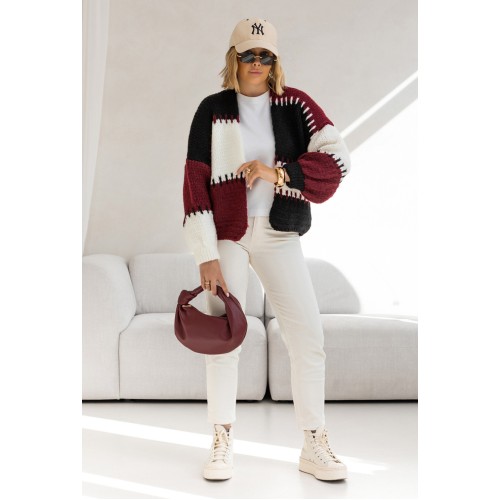 Short oversized cardigan - Black/Burgundy
