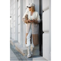 Lange, dreifarbige Strickjacke – Braun Lange, dreifarbige Strickjacke – Braun