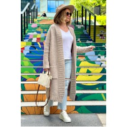 Langer Cardigan mit Taschen – Beige Langer Cardigan mit Taschen – Beige