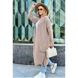 Langer Cardigan mit Taschen – Latte Langer Cardigan mit Taschen – Latte