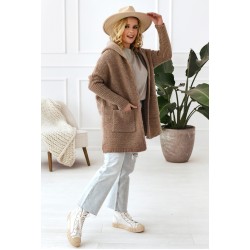 Lange Strickjacke mit Kapuze - latte Lange Strickjacke mit Kapuze - latte
