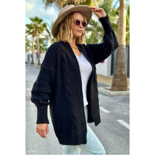 Geflochtene Strickjacke - Schwarz