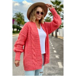 Cardigan with a cable knit - coral