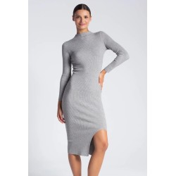 Tailliertes Kleid mit Schlitz - grau