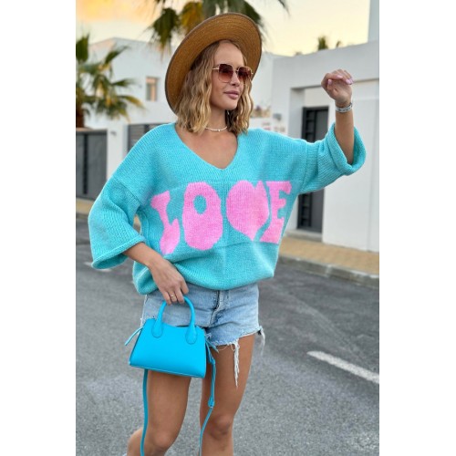 Sweater with the inscription LOVE - sky Sweater with the inscription LOVE - sky