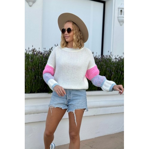 Sweter z bufkami - ecru