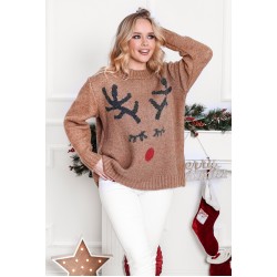 Sweter świąteczny z reniferem - karmel