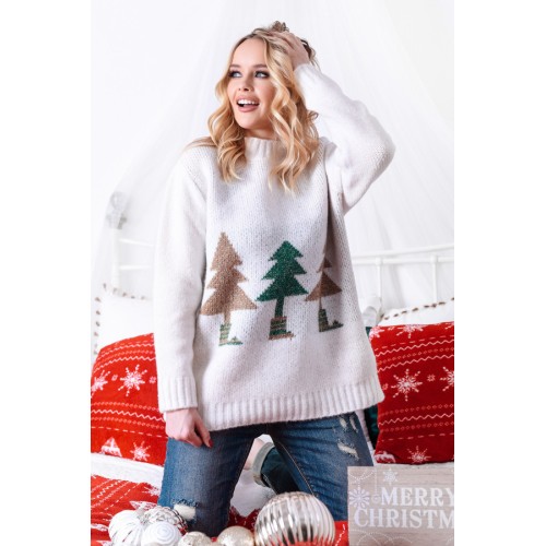 Sweter świąteczny z choinką - ecru