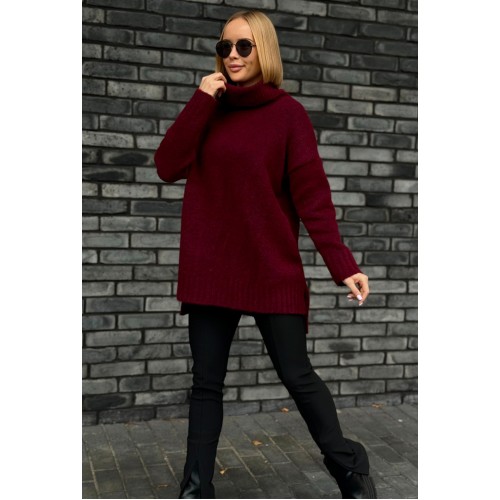 Sweter z golfem - burgund