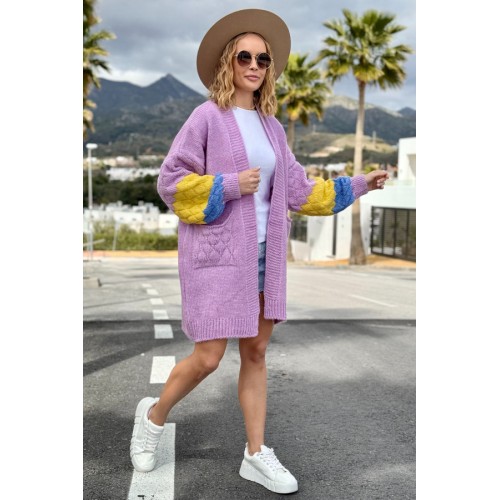 Kardigan oversize z kieszeniami - lila
