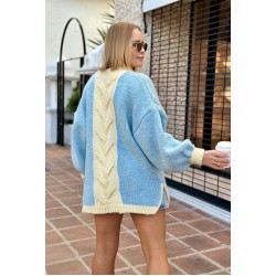Oversized cable knit cardigan - light blue/vanilla