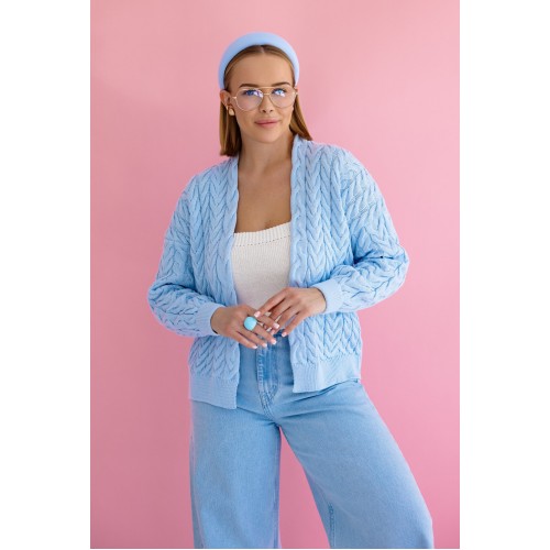 Short Cable Knit Cardigan - Light Blue